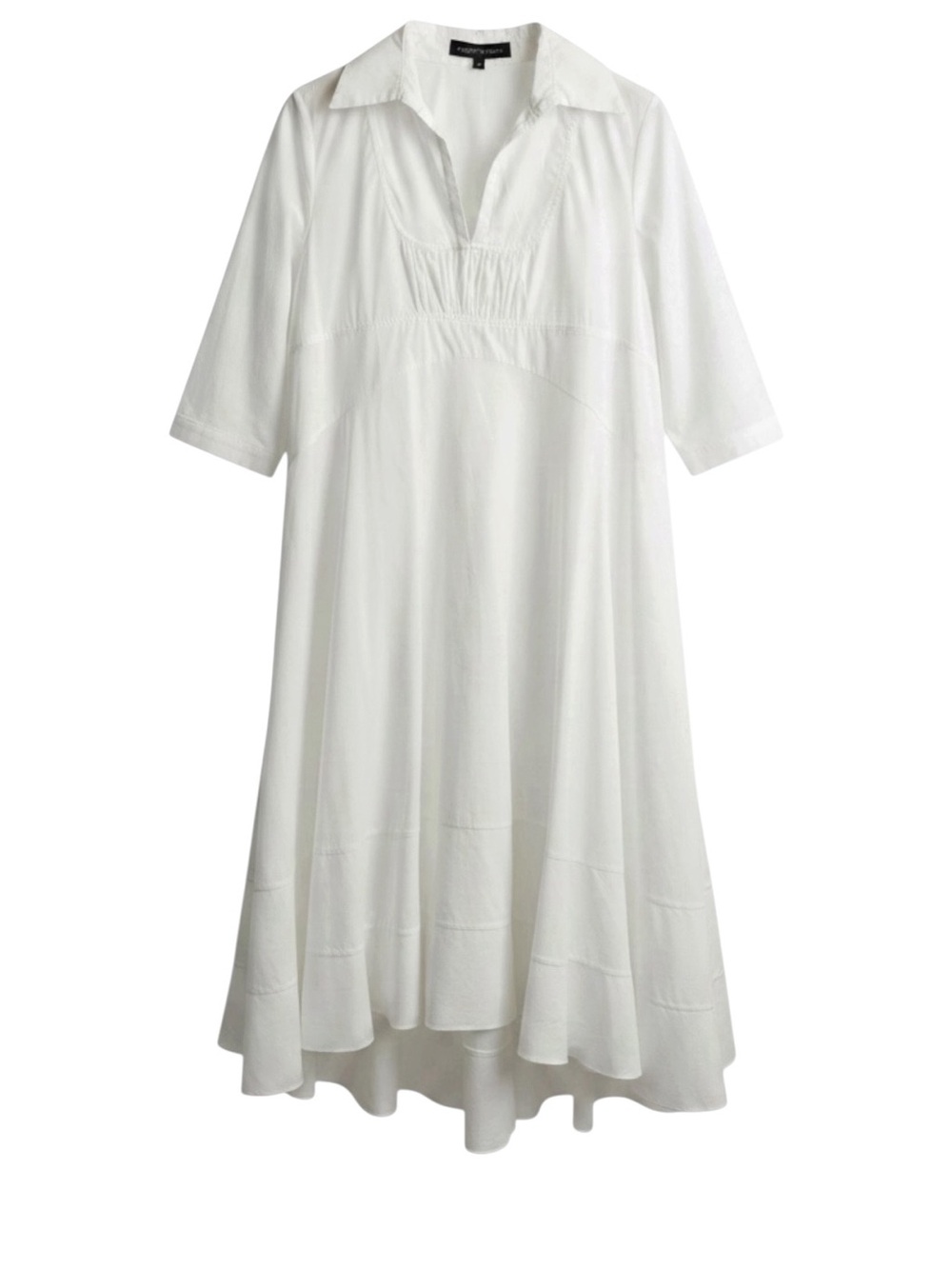 Valentina Kova Poplin Elbow Sleeve Collared Split Neck Trapeze Midi Dress, SizeS